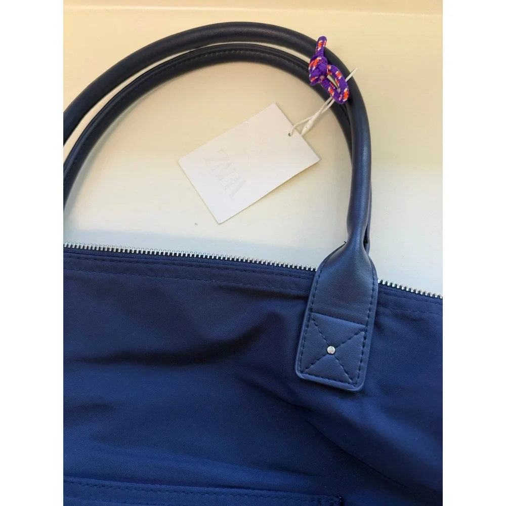 Zara Blue Nylon Tote Bag Purse‎ Capsule Bonjour Le Monde French Resort